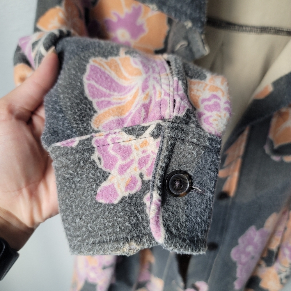 Free People Long Sleeve Overized Floral Ruby Jacket Size Small In Charcoal Combo - Picture 8 of 13